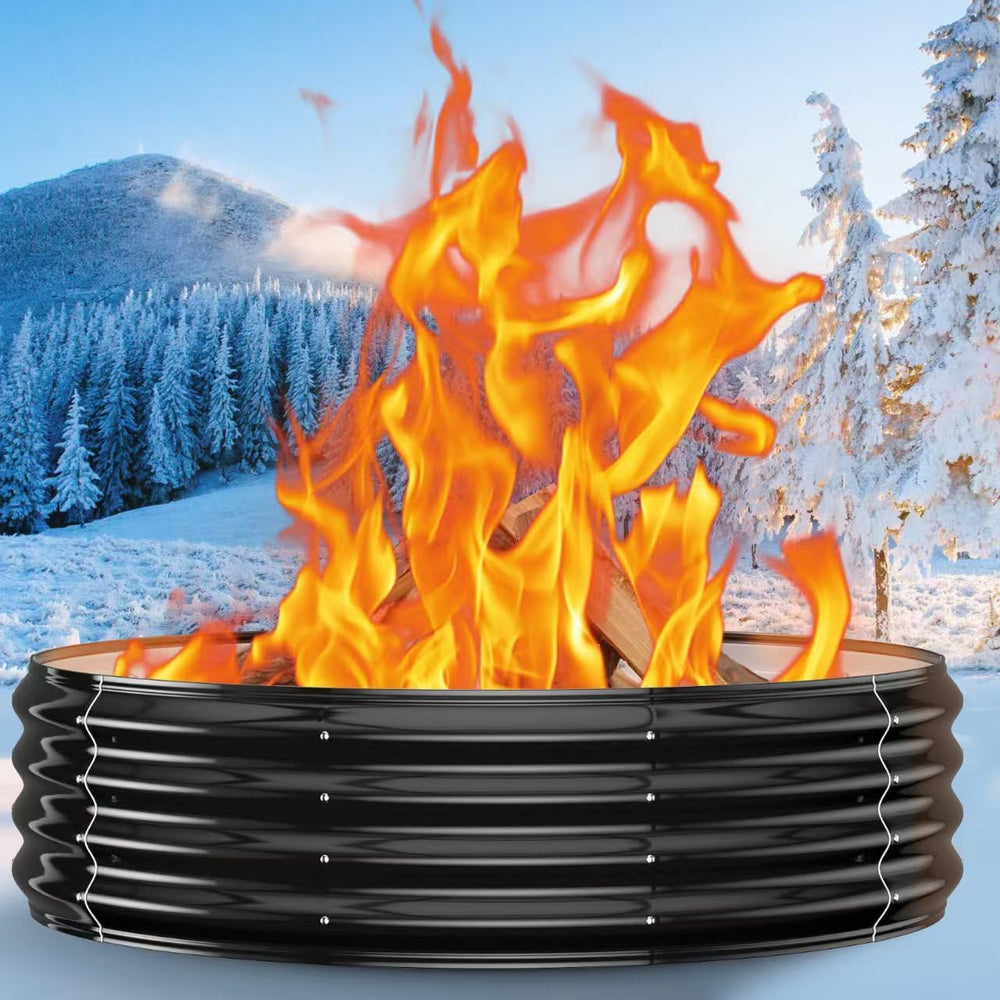 60in Large Fire Pit Ring for Outside, Heavy Duty Wood Burning Firepit/Firepla...