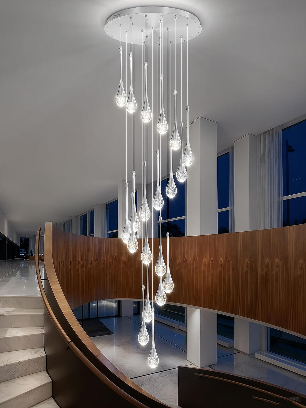 ykolupty H138 Modern Chandelier for High Ceiling 26-Lights Chrome Raindrop Ch...