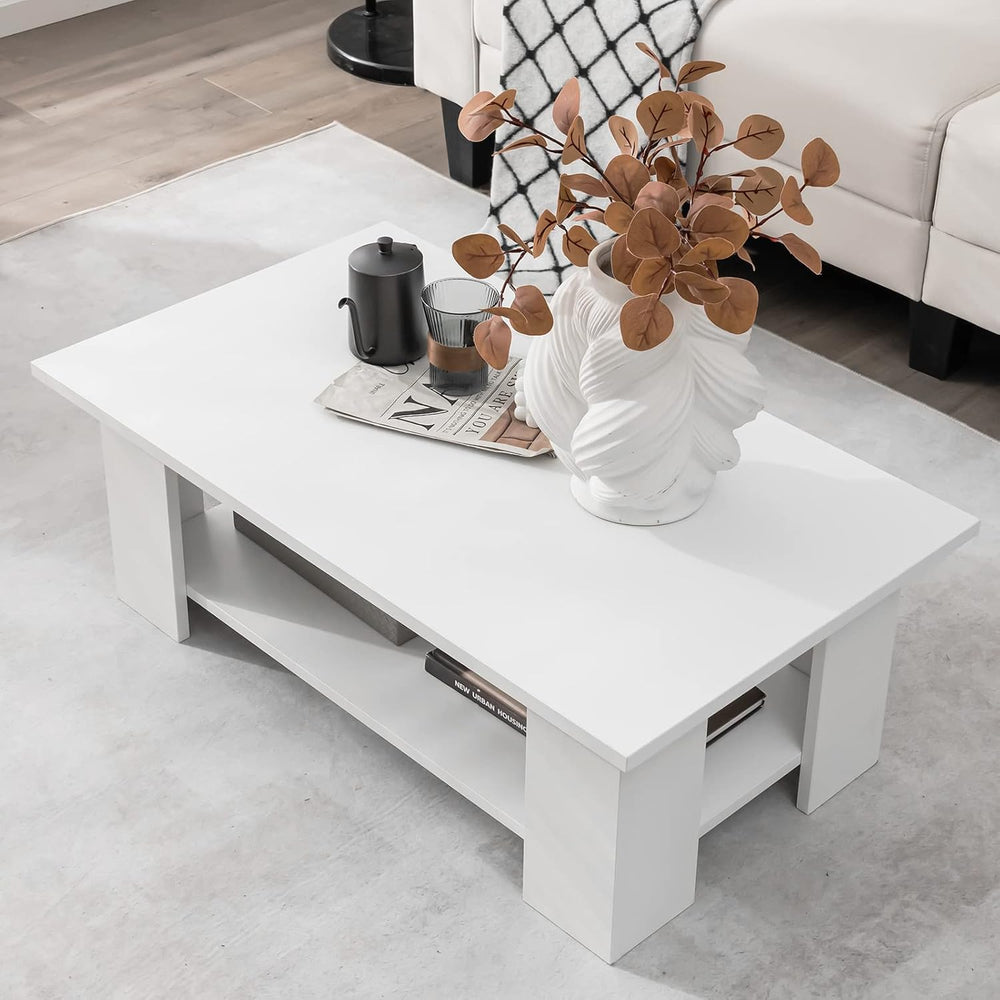 Tangkula 2-Tier Coffee Table, Modern Rectangular Center Cocktail Table with 5...