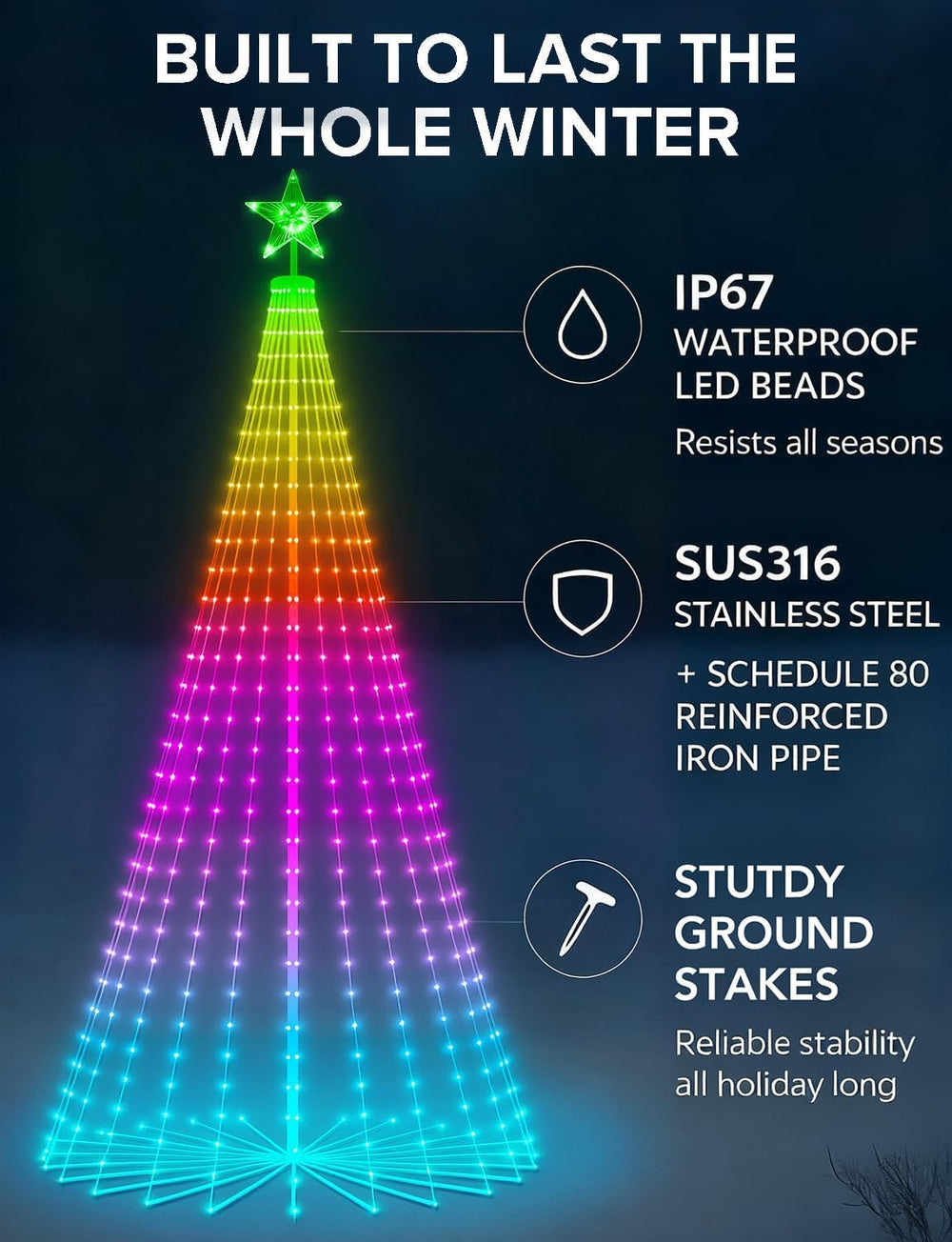 Popotan Halloween Outdoor Christmas Tree, 7FT 295 LED, RGB App Control