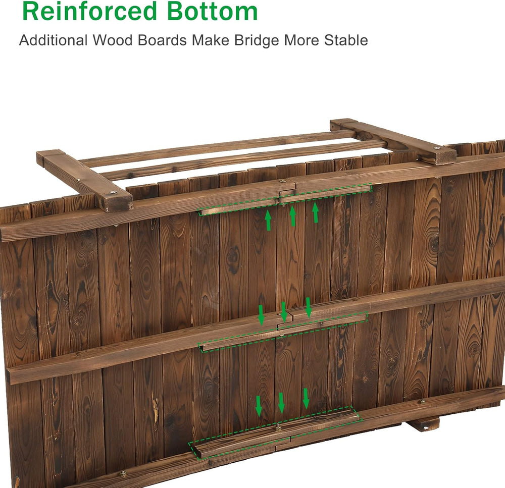VINGLI 4 ft Garden Bridge, Arch Walkway Wooden Bridge with Safety Rails Carbo...