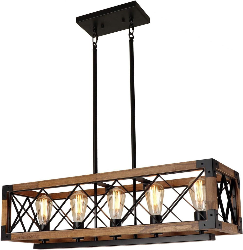 Giluta Rectangle Wood Chandelier Farmhouse Style Dining Room Kitchen Lighting...