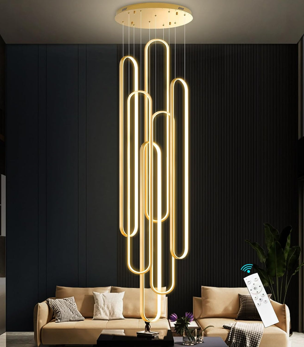 Modern Large Chandelier for Foyer LED Dimmable Black Chandeliers 6 Rings High...