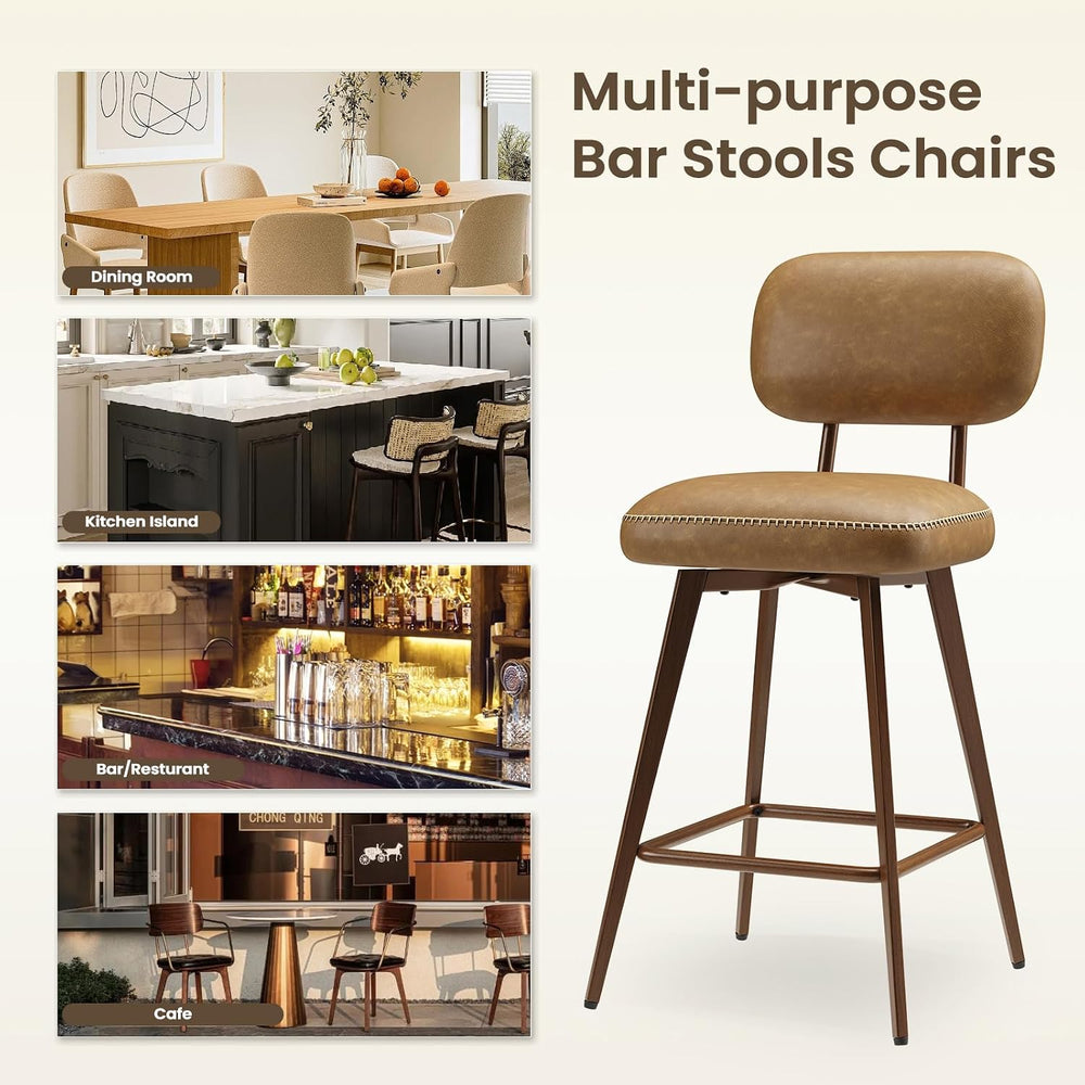 MALOL 26“ Swivel Bar Stools Set of 4, Mid Century PU Leather Counter Height B...