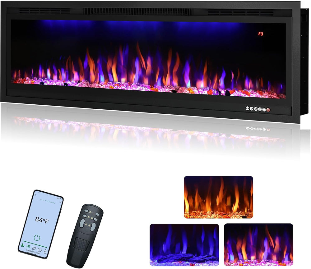 50" WiFi-Enabled Electric Fireplace Insert, APP Smart Control, Wall Moun...