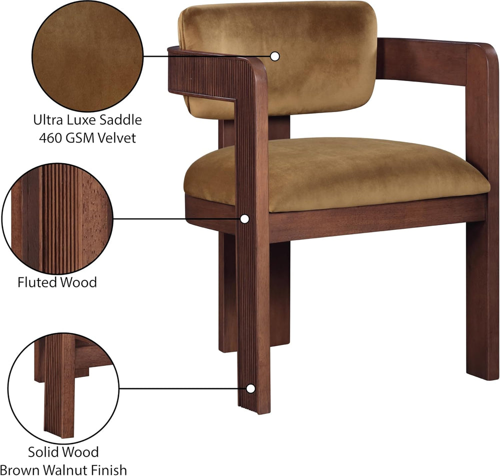 Meridian Furniture Sacha Velvet/Rubberwood Dining Chair, Saddle, Set of 2