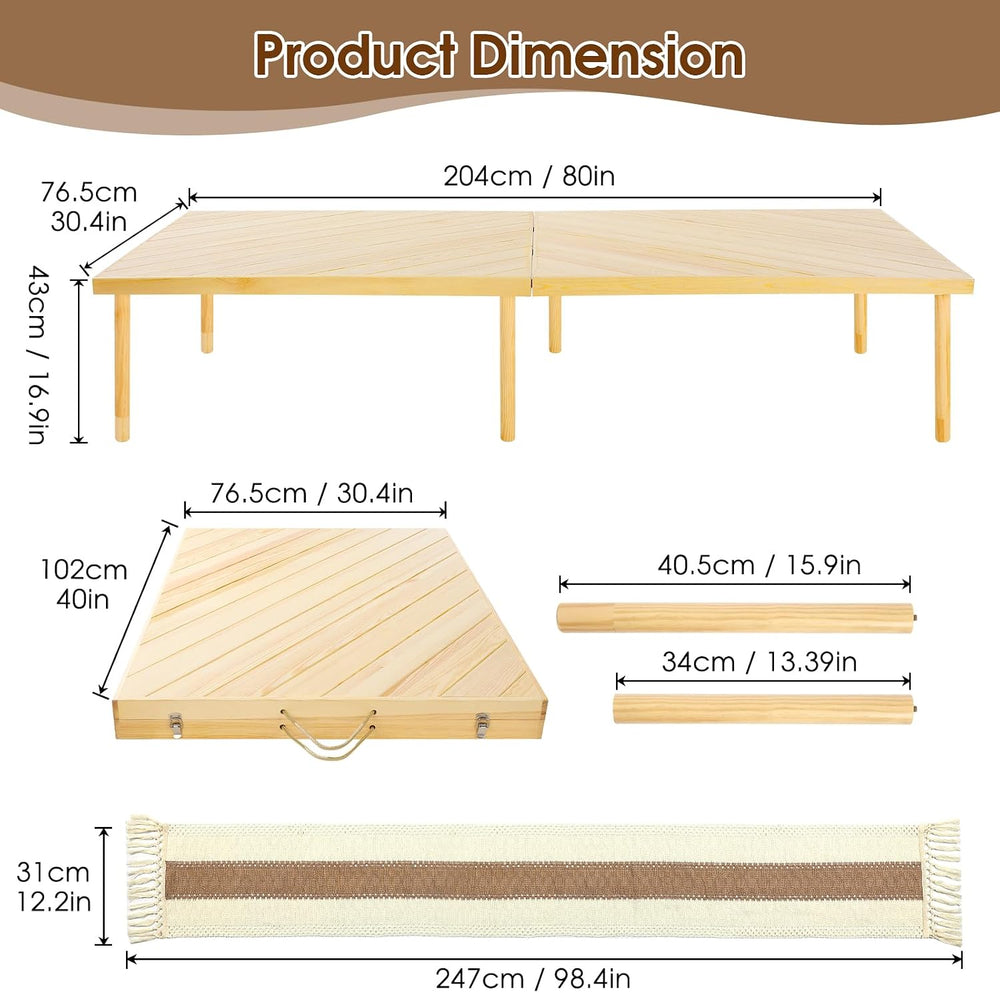 Folding Picnic Table with Table Runner, Portable Boho Low Picnic Table for In...