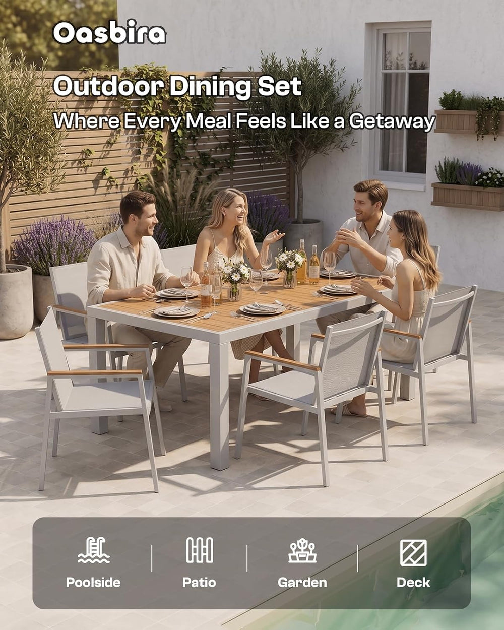 Outdoor Dining Set for 8, Aluminum Patio Table and Chairs Set, 10-Piece All W...