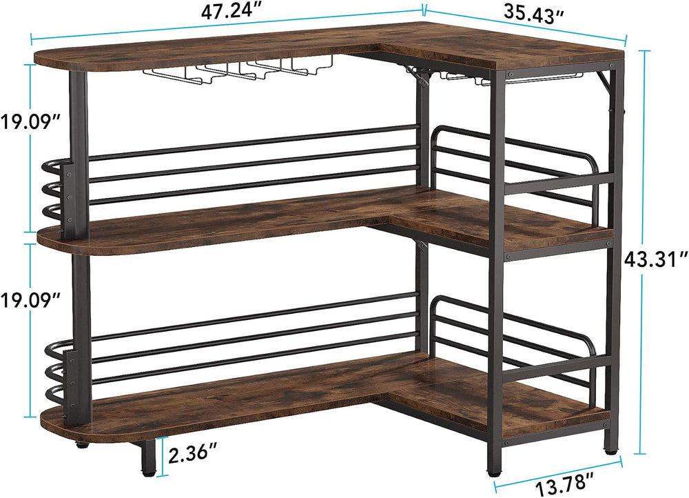 Tribesigns L-Shaped Home Bar Unit, 3 Tier Liquor Table With Storage Shelves a...