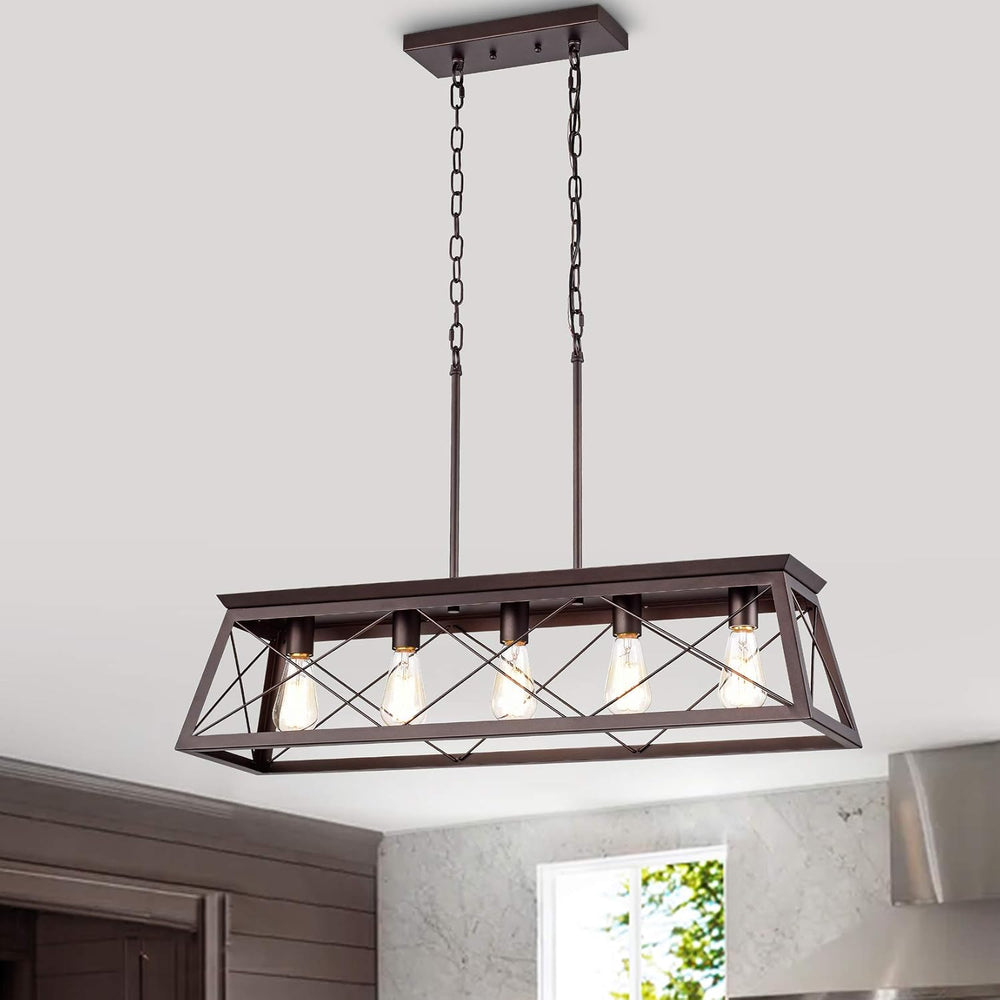 Farmhouse Linear Chandelier 5 Light Kitchen Island Pendant Lighting Industria...