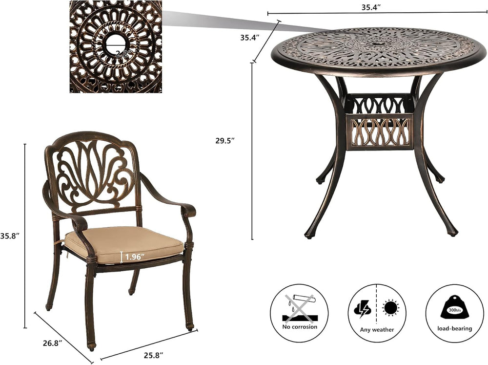Grepatio 5 Piece Outdoor Dining Set Cast Aluminum Patio Dining Set Table and ...