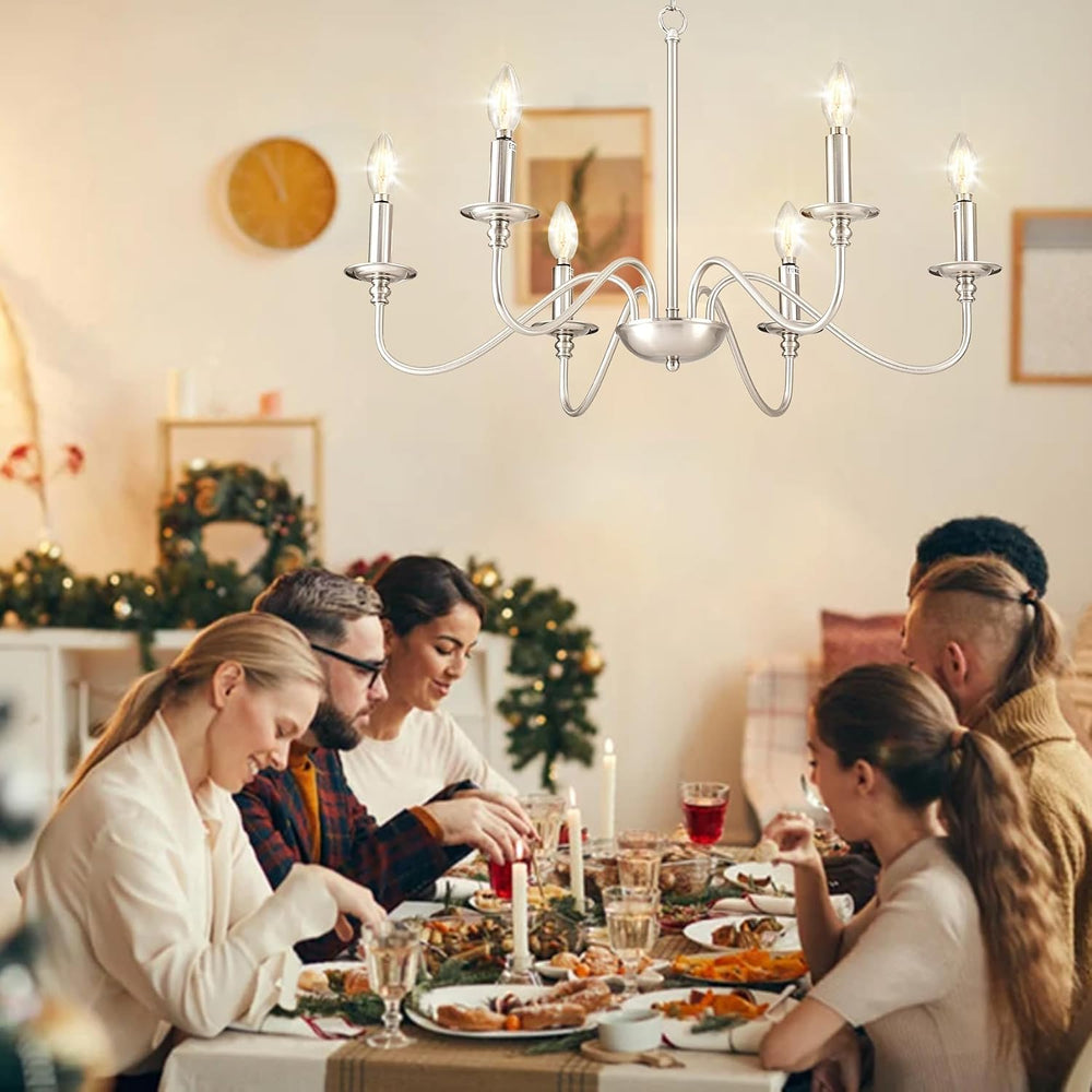 Depuley Modern Chandelier for Dining Room: 6-Light Brushed Nickel Farmhouse H...