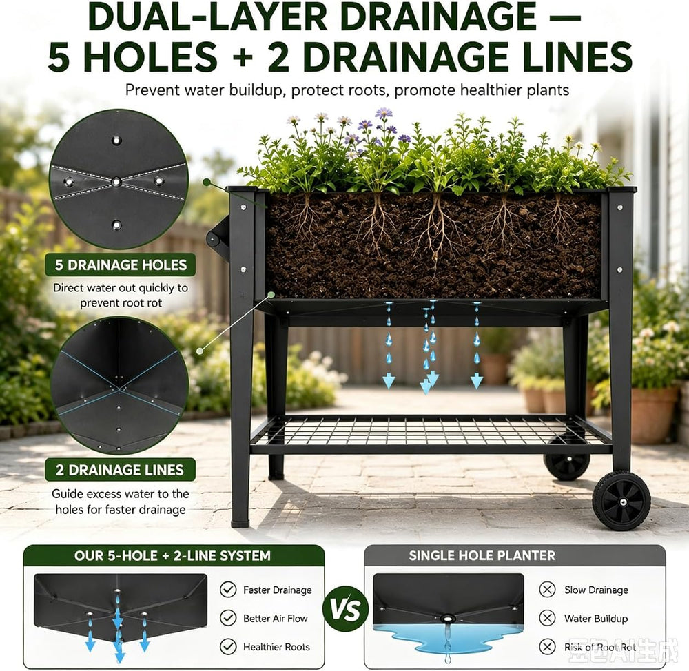 LEETOLLA Elevate 32" Raised Garden Bed with Wheels