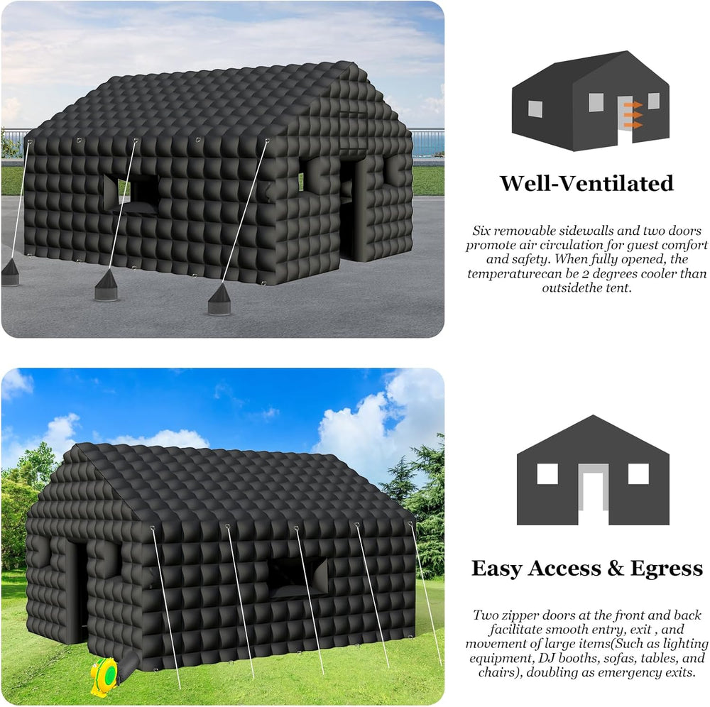 Inflatable Nightclub 20x16.8x12 Ft, Large Black Inflatable Club Tent with 2 D...