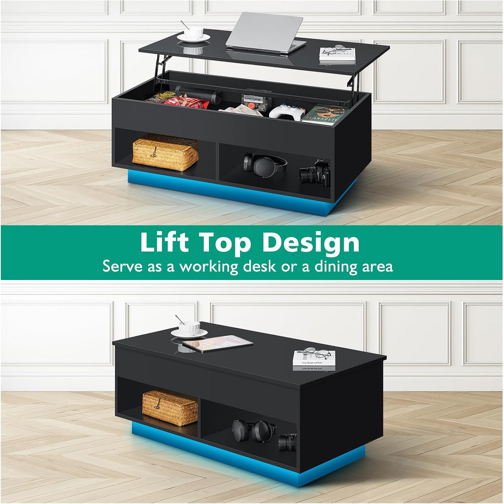 HOMMPA 40" Modern LED Coffee Table with Storage for Living Room, Lift To...