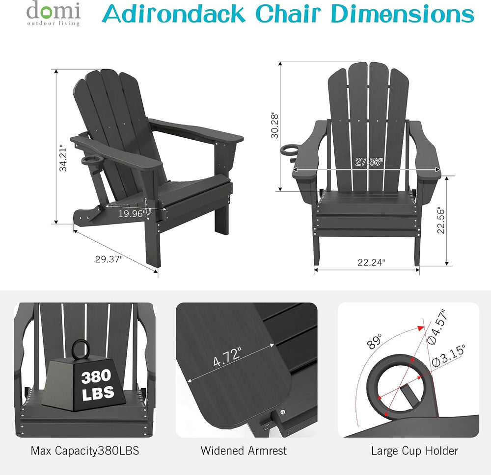 Domi Folding Adirondack Chair, HDPE All-Weather Adirondack Chairs with Cup Ho...