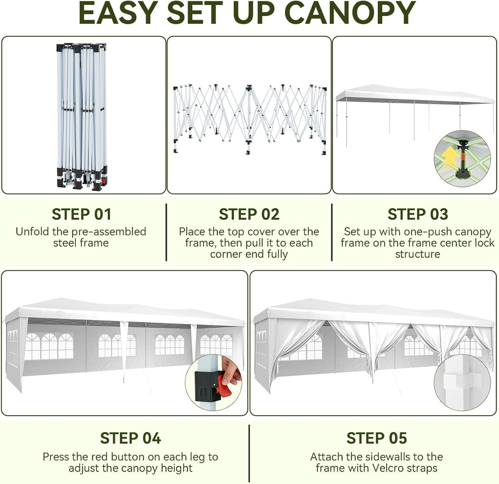 Aoxun 10x30 Pop Up Canopy Tent with LED Light, Party Tent, White