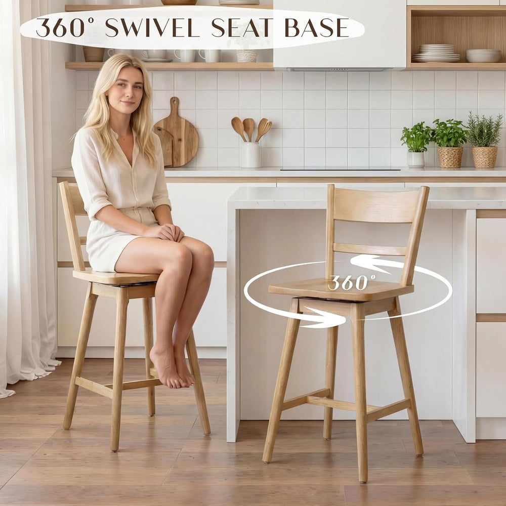 Ya-Home Swivel Counter Stools Set of 2, 24.5" Solid Wood Bar Stools with...