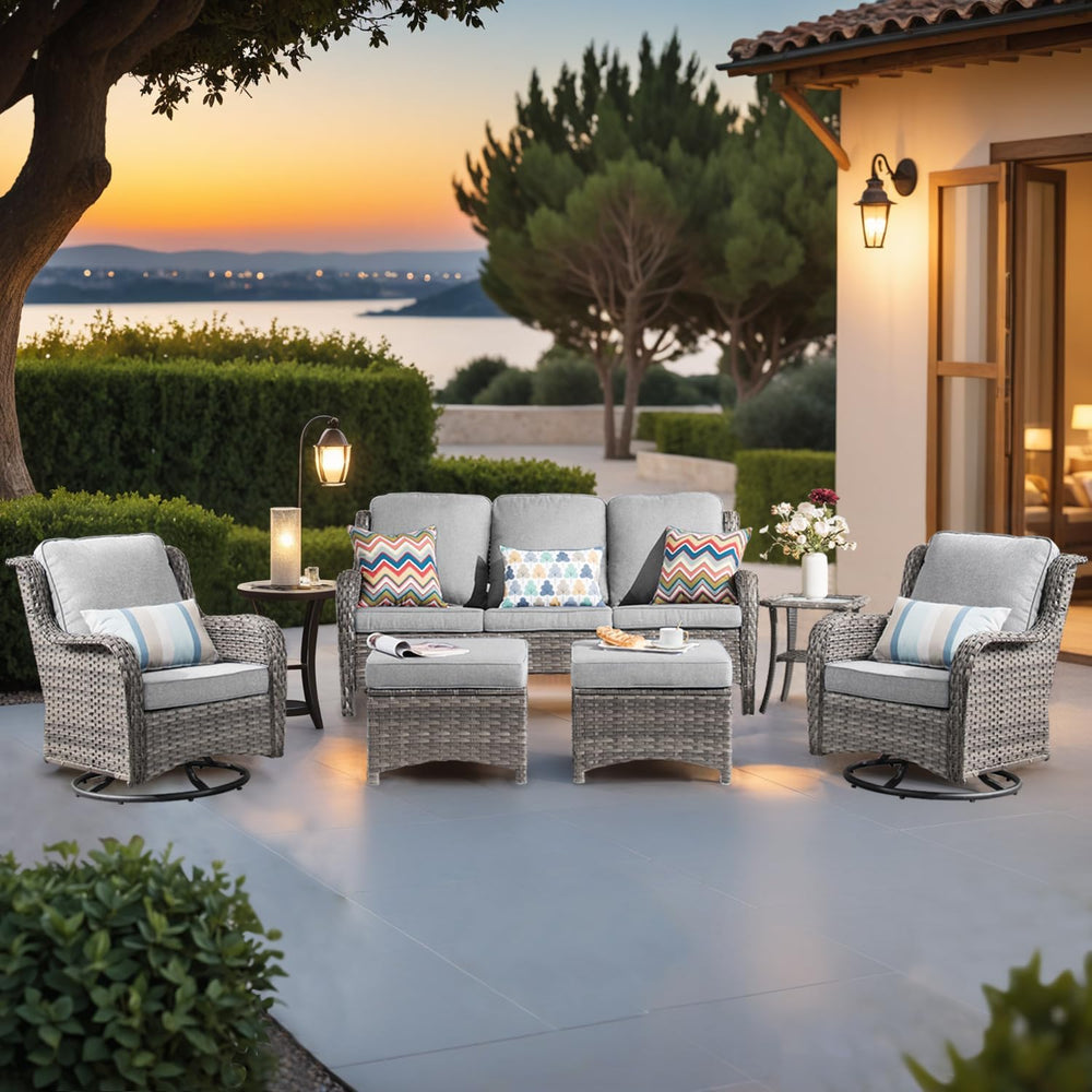 ovios 6-Pieces Patio Furniture Set, Outdoor Wicker Sofa Couch with Swivel Gli...