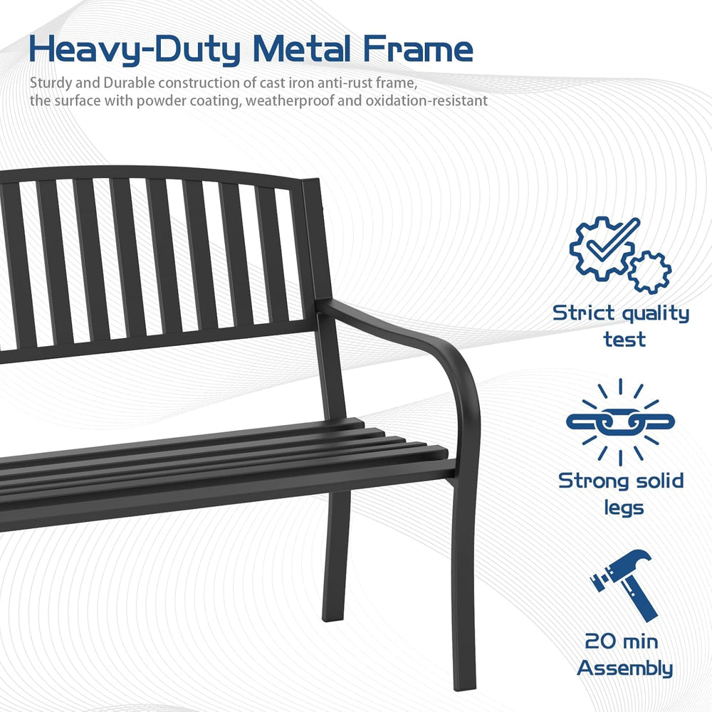 Outdoor Bench Garden Bench, Weatherproof Anti-Rust Heavy-Duty Outside Benches...