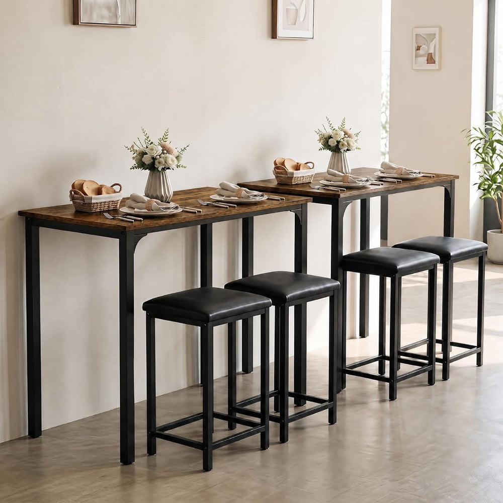 COSTWAY Dining Table Set, Counter Height Table, 2 Upholstered Stools