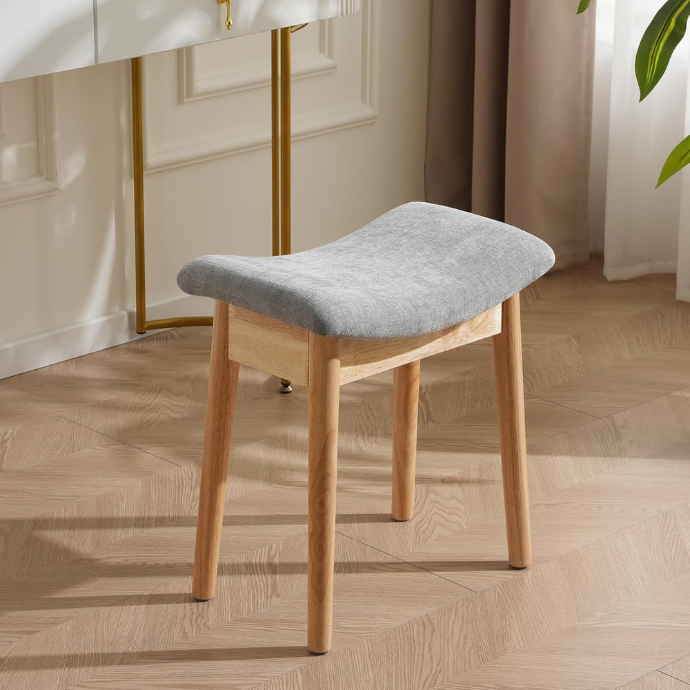 18" Small Vanity Chair Ottoman Bench Saddle Cushion Linen LightGray
