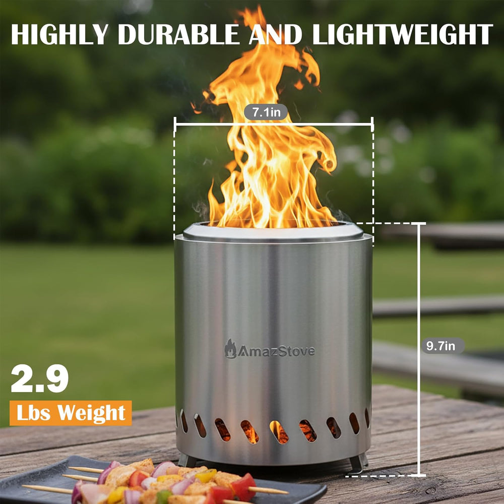 9.7 x 7.1 Inch Tabletop Fire Pit by AmazStove, Low Smoke Camping Stove for Ou...