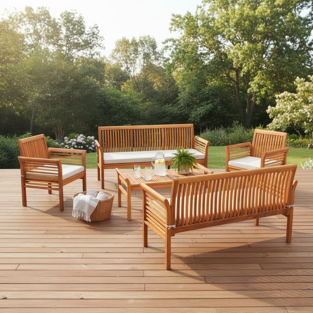 Tangkula 5 Pieces Acacia Wood Patio Furniture Set, Wood Outdoor Conversation ...