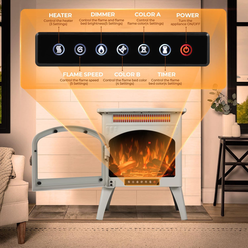 R.W.FLAME Electric Fireplace Heater 17" with Remote Control, Metal, Beige