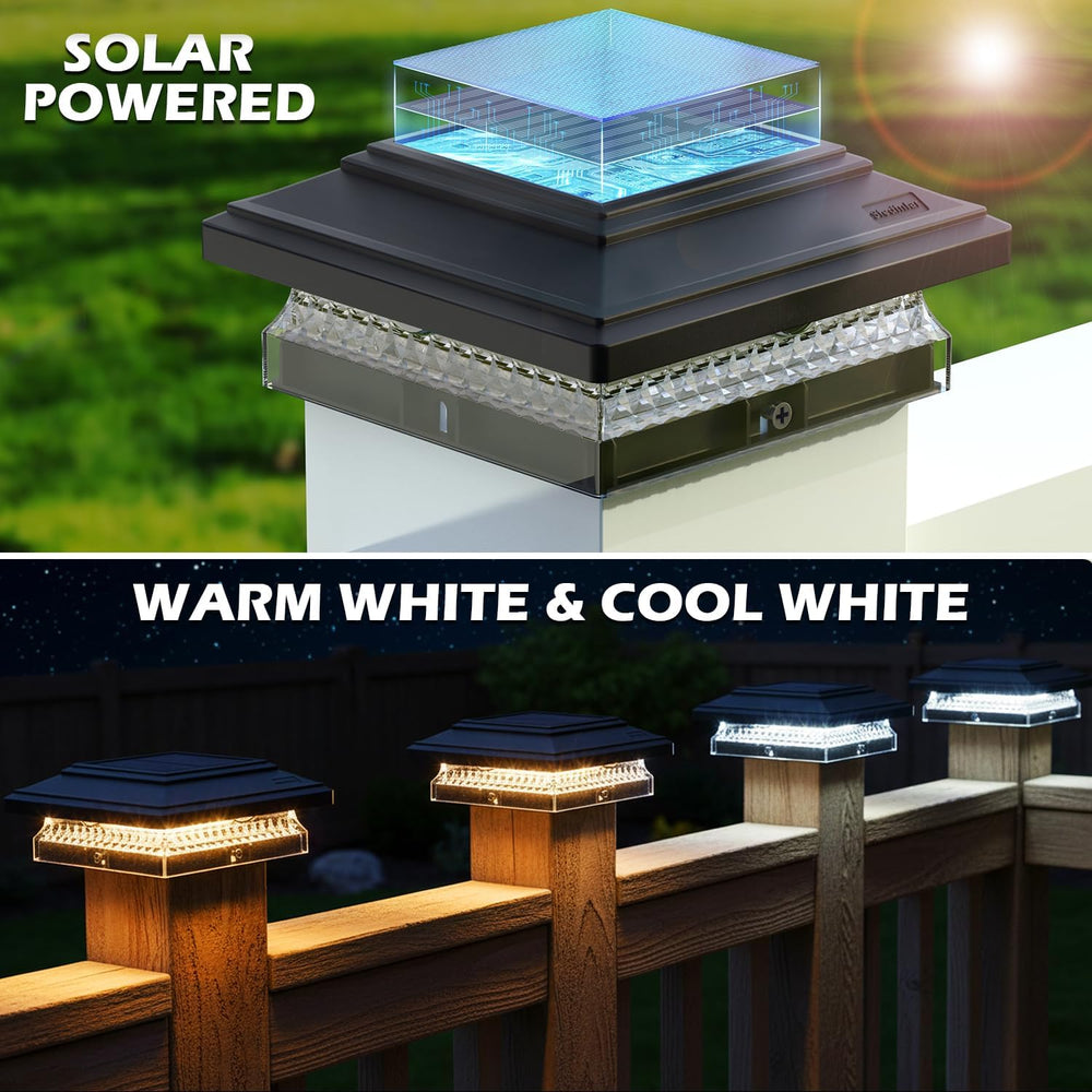 SIEDiNLAR Solar Post Cap Lights 4x4 & 5x5, 6 Pack 2 Modes 50 Lumens Black
