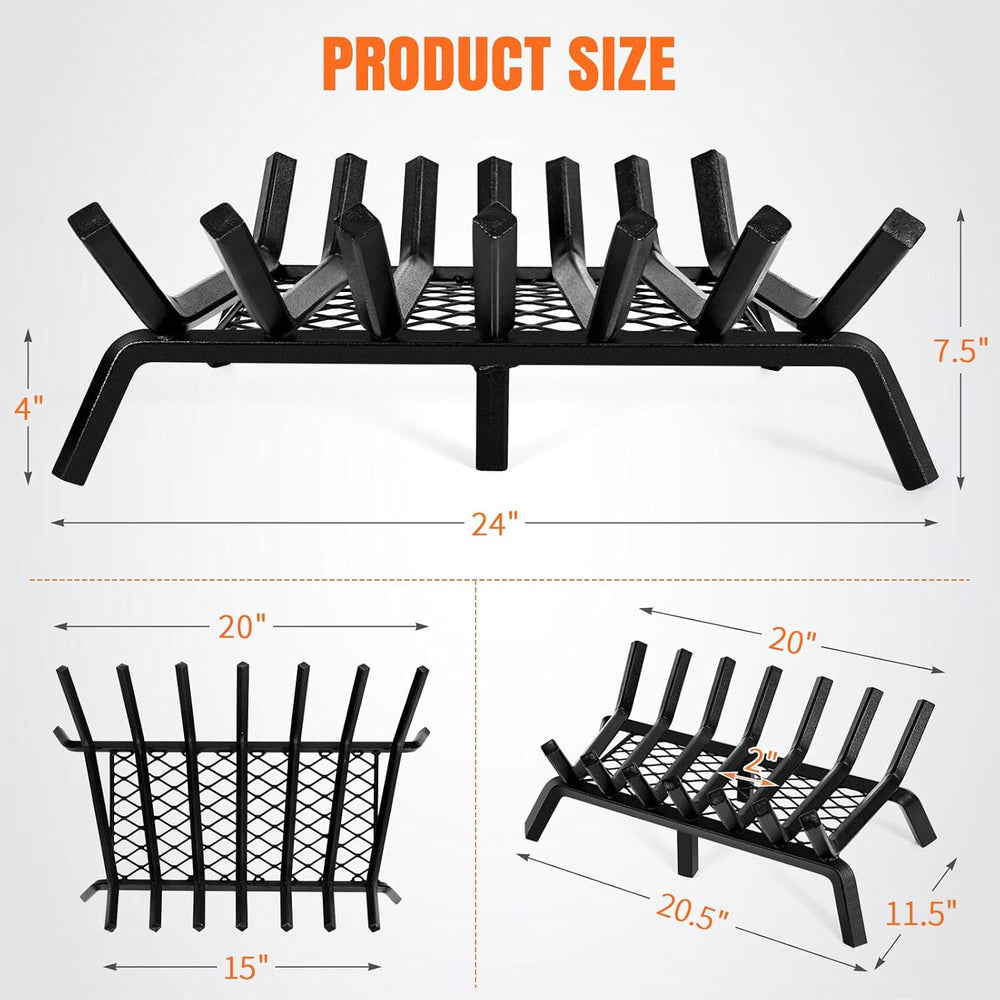 INNO STAGE 24 Inch Fireplace Grate with Ember Retainer