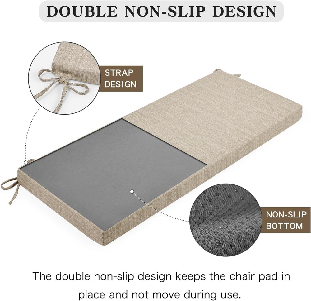 baibu 59In Indoor Non-Slip Bench Cushion with Ties, 59 x 16 x 1.5 in, Beige