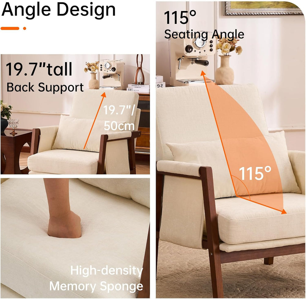 Accent Chair Mid-Century Modern Chair with Lumbar Support Pillow, Upholstered...