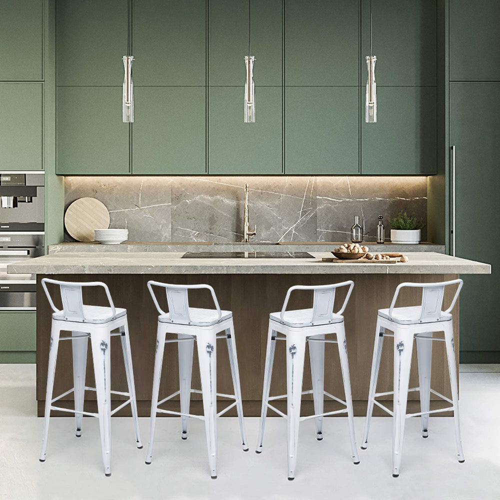 Metal Bar Stools with Back Set of 4 Kitchen Counter Height Stools with Wooden...