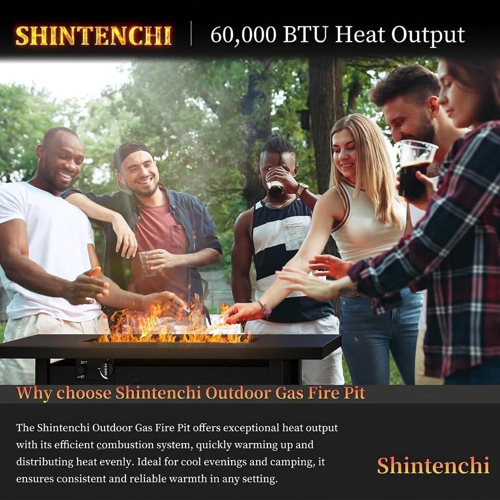 Shintenchi 43" Propane Fire Pit,60,000 BTU Gas Fire Pit Table,Black