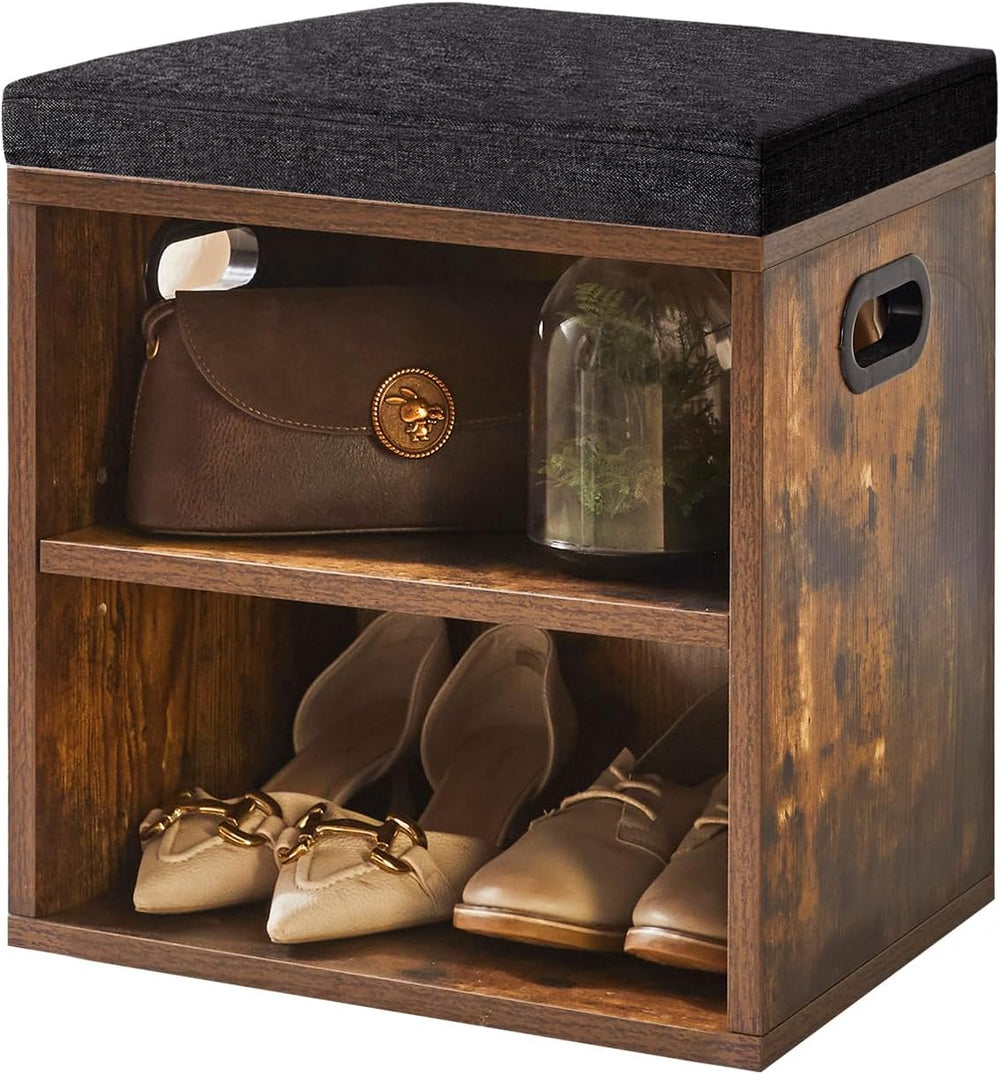 YMYNY Small Shoe Storage Bench with Cushion, Rustic Brown, HBD028H