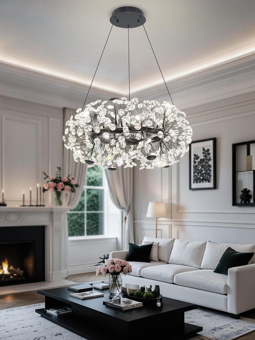 ykolupty 8-Light Dandelion Black Chandelier for Dining Room, Sputnik Pendant ...