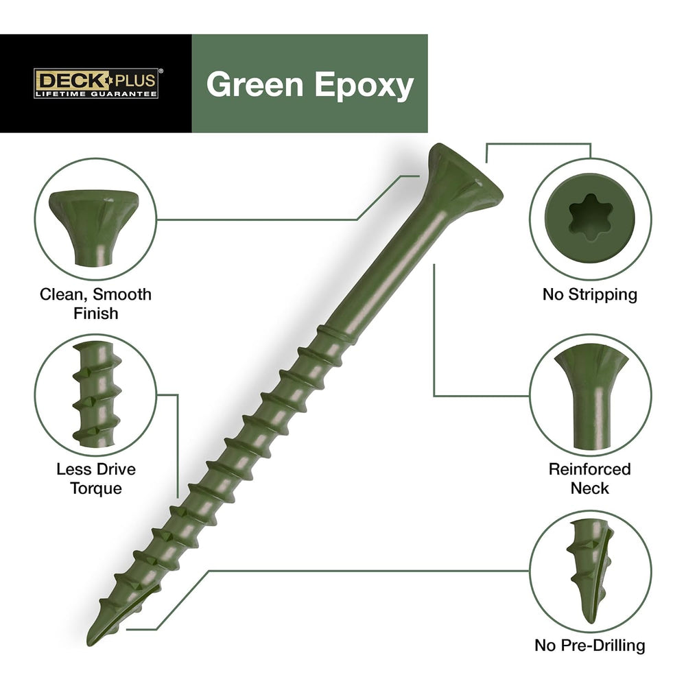 Deck Plus Wood Screws, #10 x 2-1/2in, 5lb Box, 365 Pieces, Green