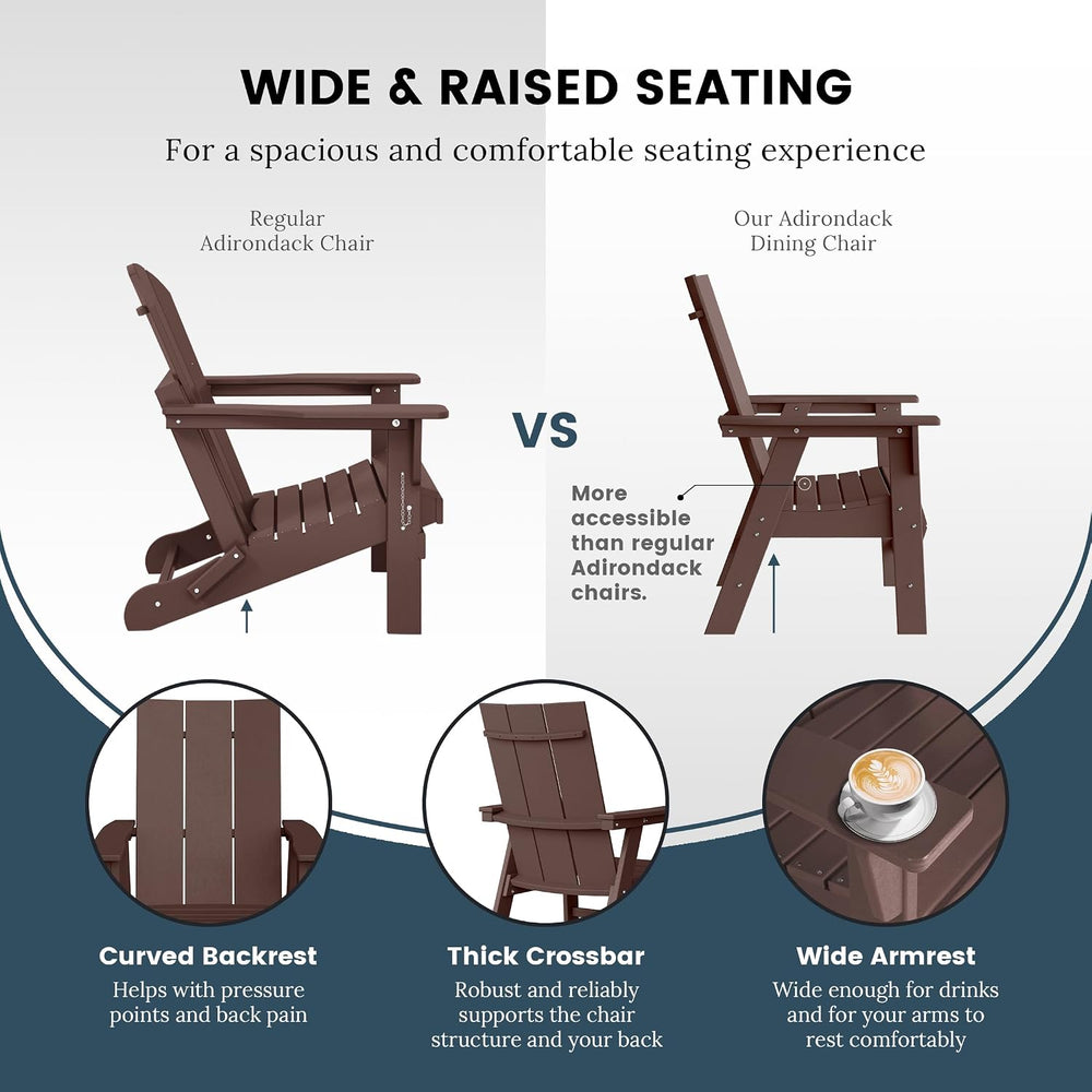 WO Home Furniture HDPE Adirondack Dining Chair, Dark Brown