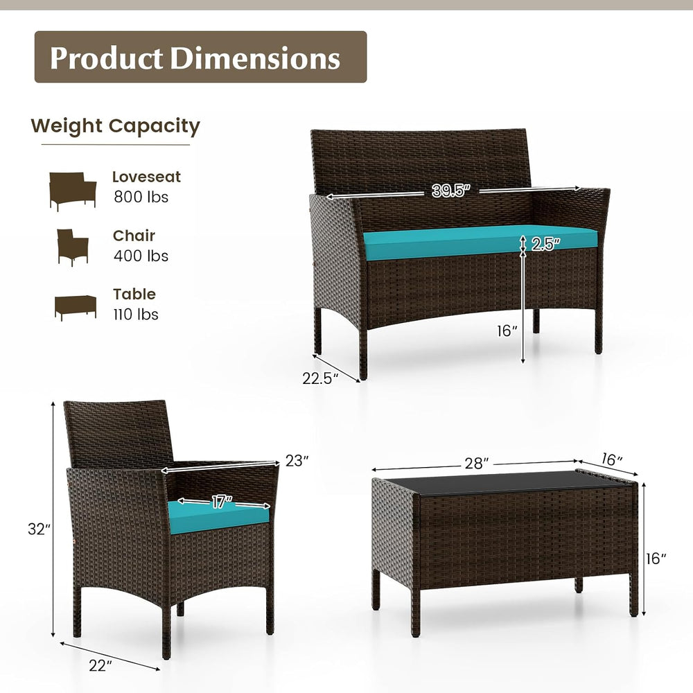 DORTALA 4 Piece Wicker Patio Furniture Set, PE Rattan Outdoor Conversation Se...