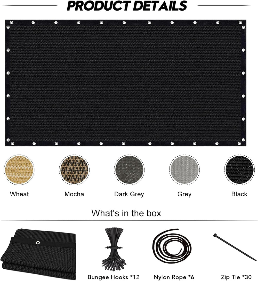 10' X 10' 90% Sun Shade Cloth Outdoor Patio Black Pergola Shades Cove...