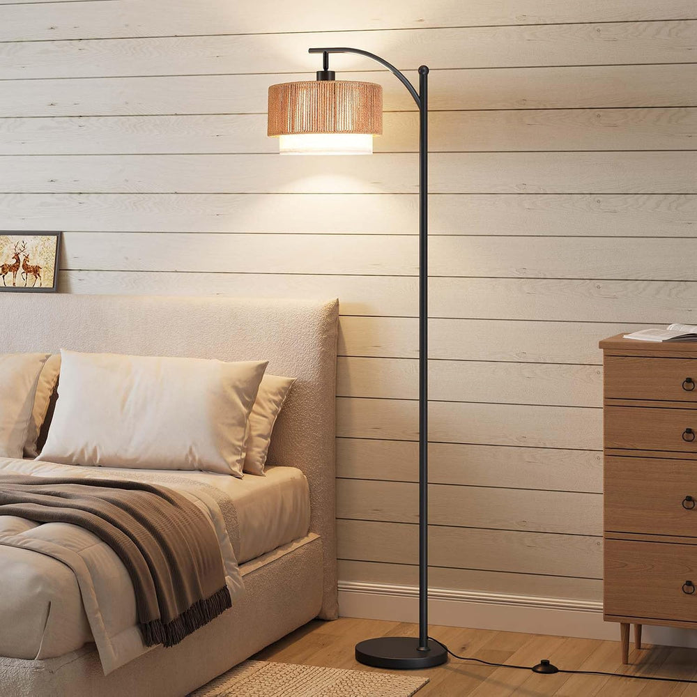 SUNMORY Arc Floor Lamps for Living Room, Rattan Standing lamp with 12W Bulb