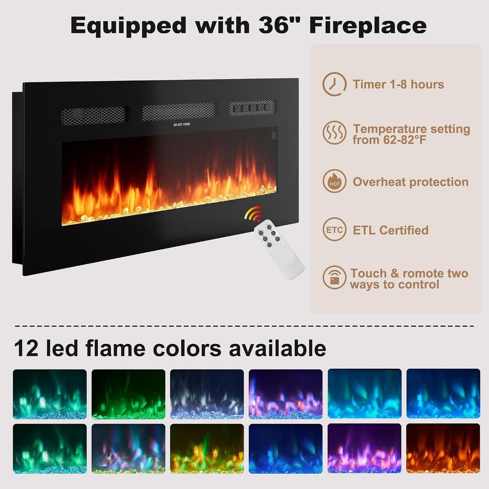 Decofy 70″ Fluted Fireplace TV Stand for 80″ TVs, Entertainment Center with F...