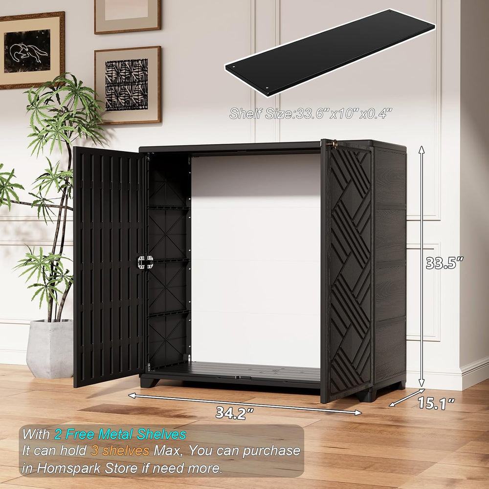 HOMSPARK Indoor/Outdoor Storage Cabinet with Doors and 2 Metal Shelves, 34”x1...