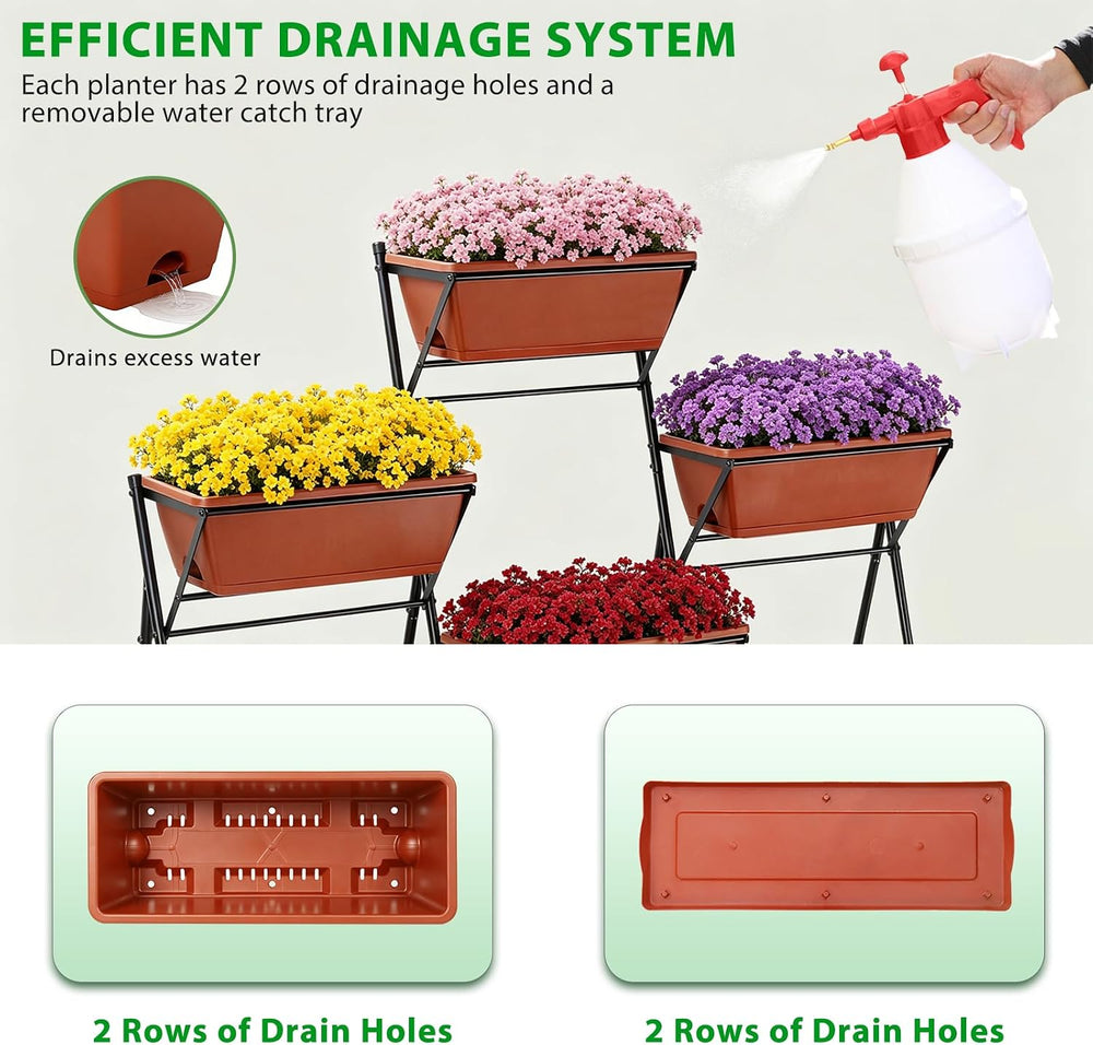 Raised Garden Bed Tiered Vertical Standing Planter Box Outdoor, Red