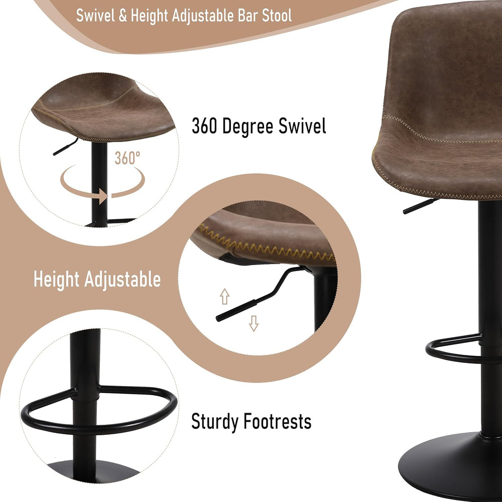 Bar Stools, Swivel Counter Height Barstools with Back, Adjustable Modern Bar ...