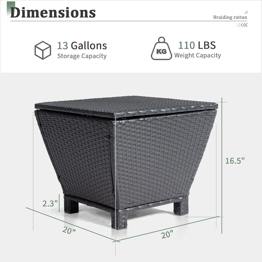 VINGLI Outdoor Side Table with Storage, 13-Gallon Patio Deck Box Outdoor Wick...