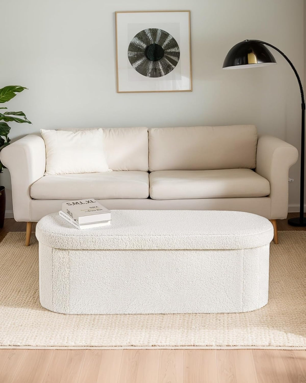 43.3 Inches Foldable Storage Ottoman Bench, Oval Footrest