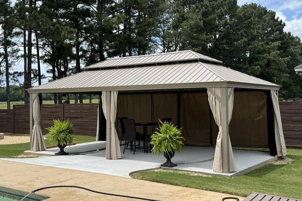 PURPLE LEAF Outdoor Hardtop Gazebo 14' x 24' Champagne Drainage System