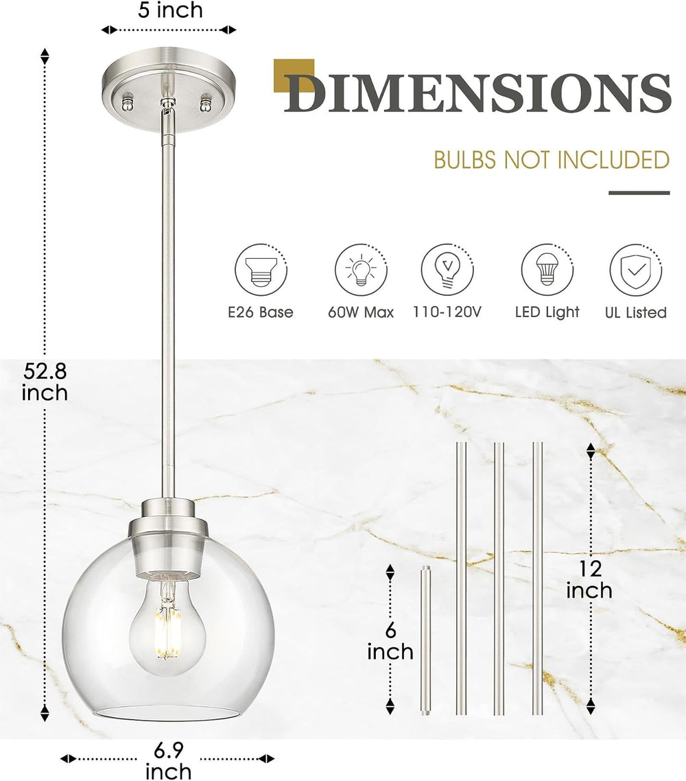 Pendant Lights Kitchen Island 2 Pack, 7" Modern Brushed Nickel Hanging L...